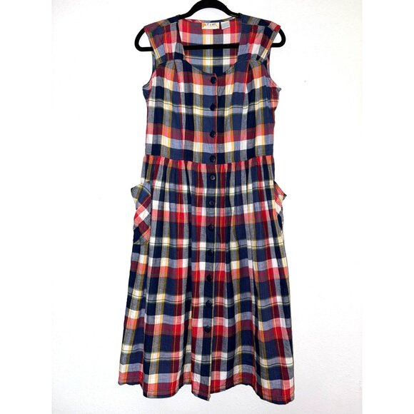 Victoria Harbor Vintage Plaid Sleeveless Button Front Dress Size M - Picture 1 of 7